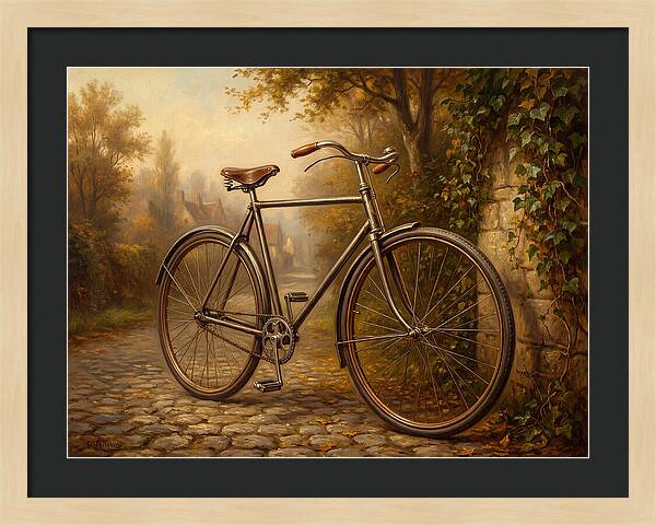 Vintage Bicycle Against Cobblestone Path