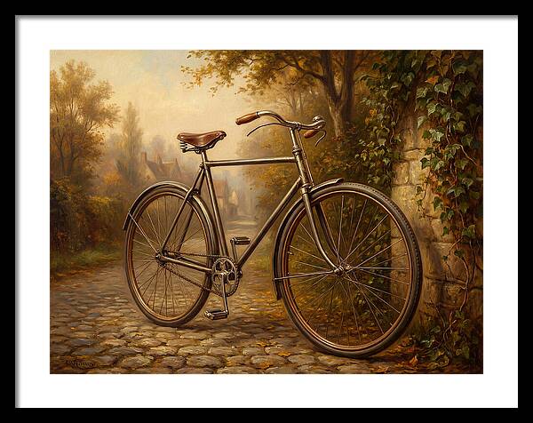 Vintage Bicycle Against Cobblestone Path