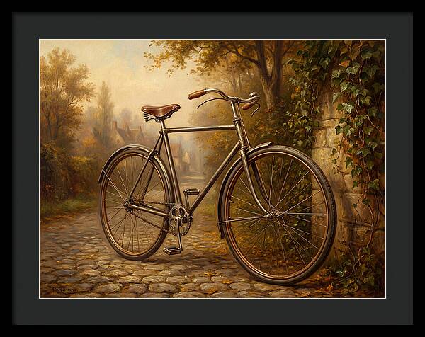 Vintage Bicycle Against Cobblestone Path