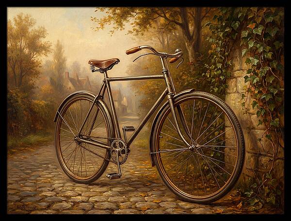 Vintage Bicycle Against Cobblestone Path