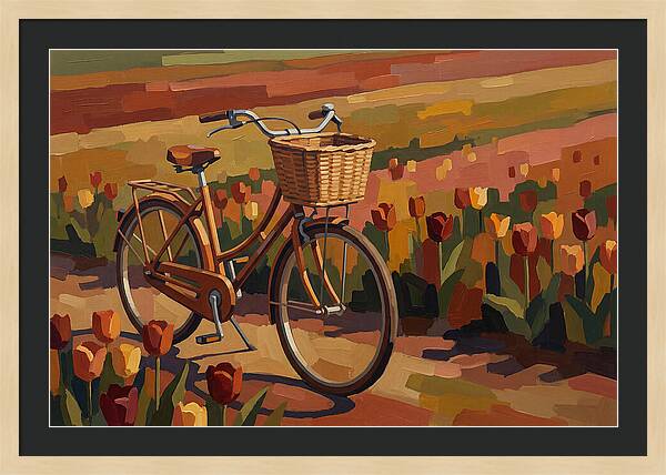 Vintage Bicycle Among Tulips