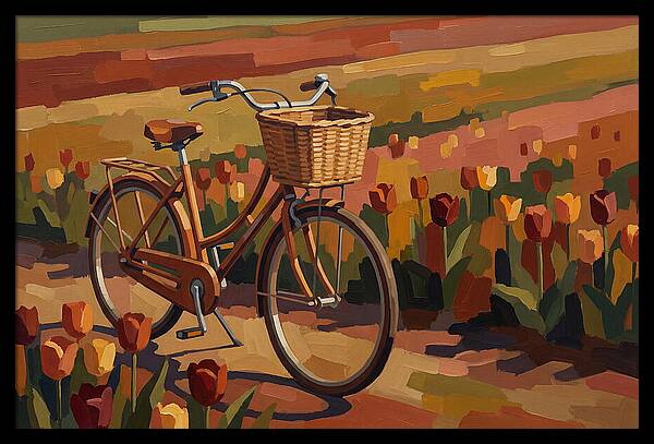Vintage Bicycle Among Tulips