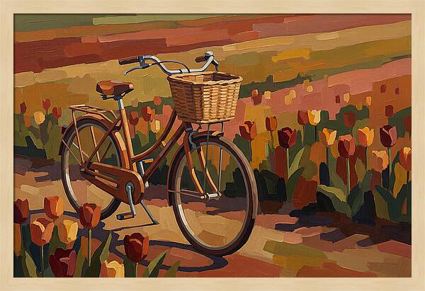 Vintage Bicycle Among Tulips