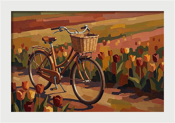 Vintage Bicycle Among Tulips