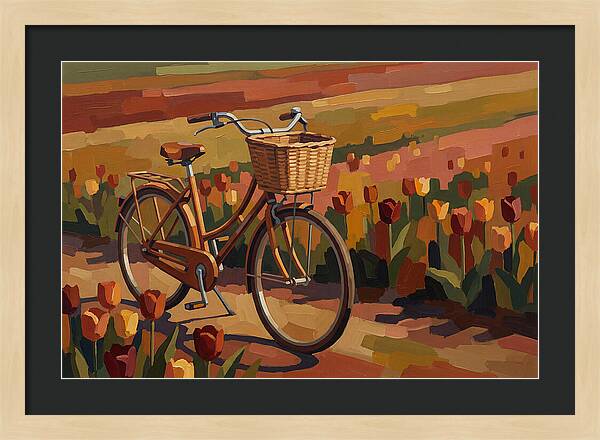 Vintage Bicycle Among Tulips