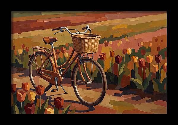 Vintage Bicycle Among Tulips