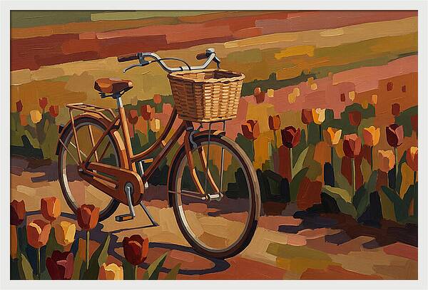 Vintage Bicycle Among Tulips