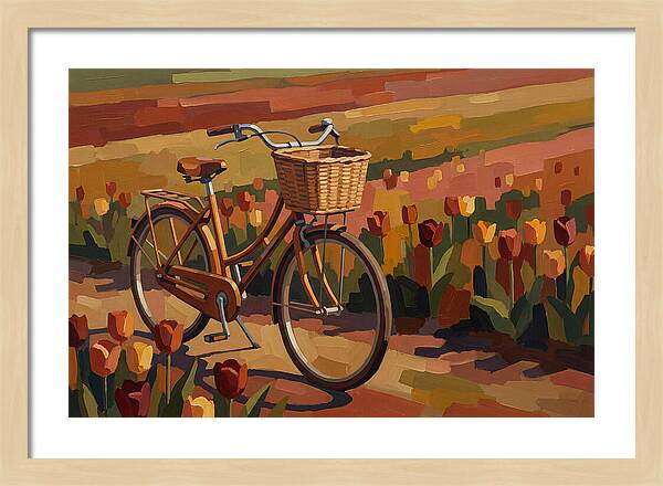Vintage Bicycle Among Tulips