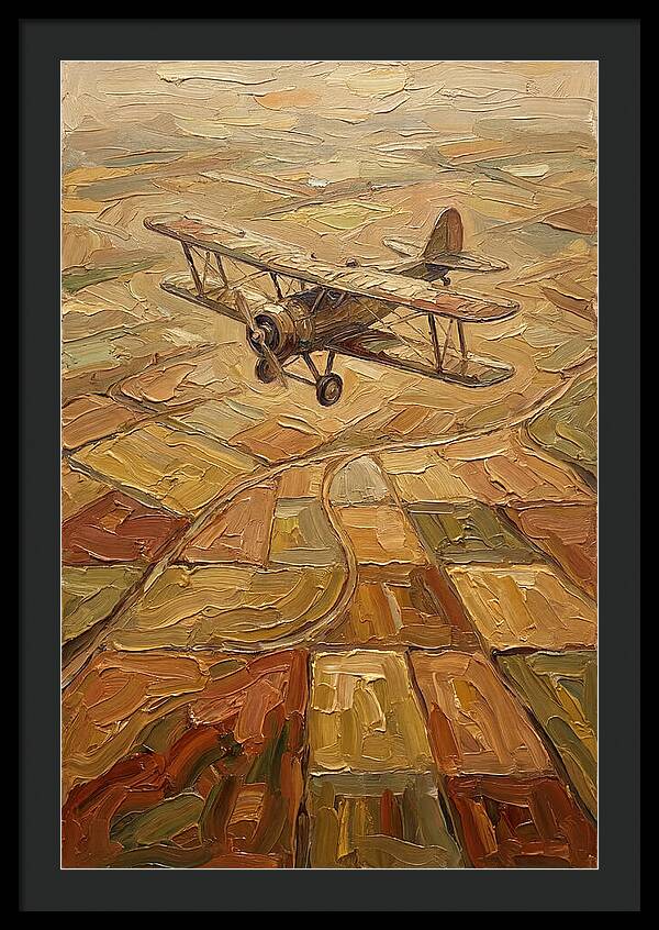 Vintage Biplane Over Golden Fields