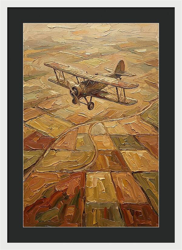 Vintage Biplane Over Golden Fields