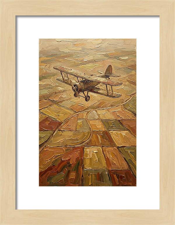 Vintage Biplane Over Golden Fields