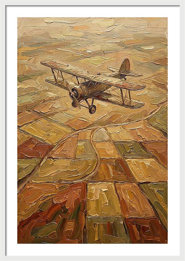 Vintage Biplane Over Golden Fields