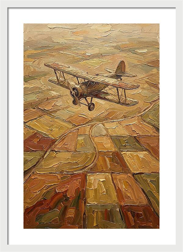Vintage Biplane Over Golden Fields