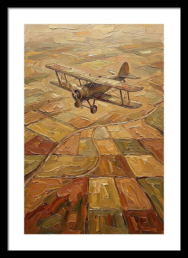 Vintage Biplane Over Golden Fields