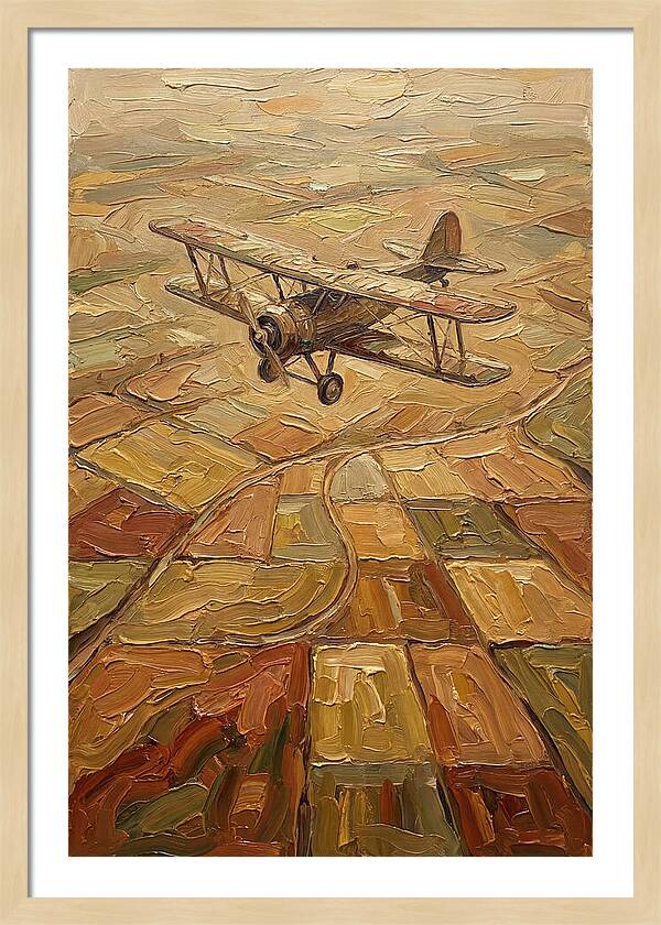 Vintage Biplane Over Golden Fields