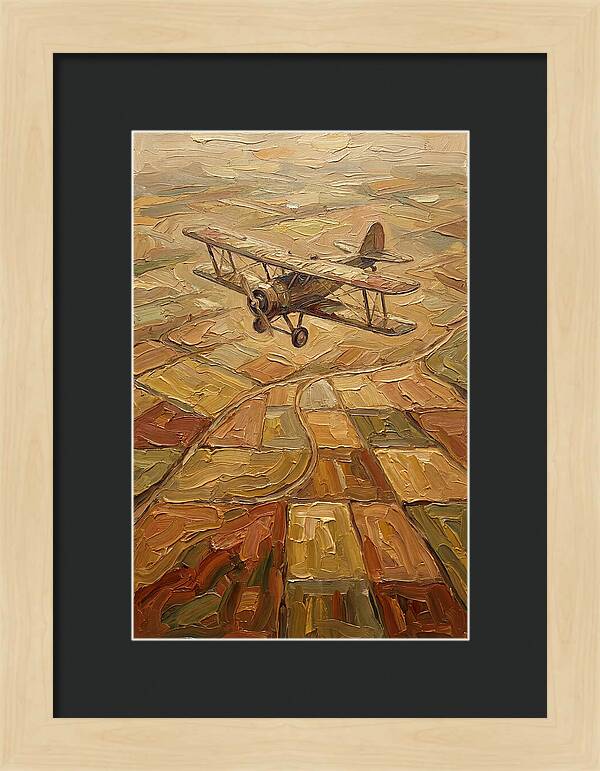 Vintage Biplane Over Golden Fields