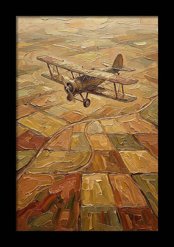 Vintage Biplane Over Golden Fields