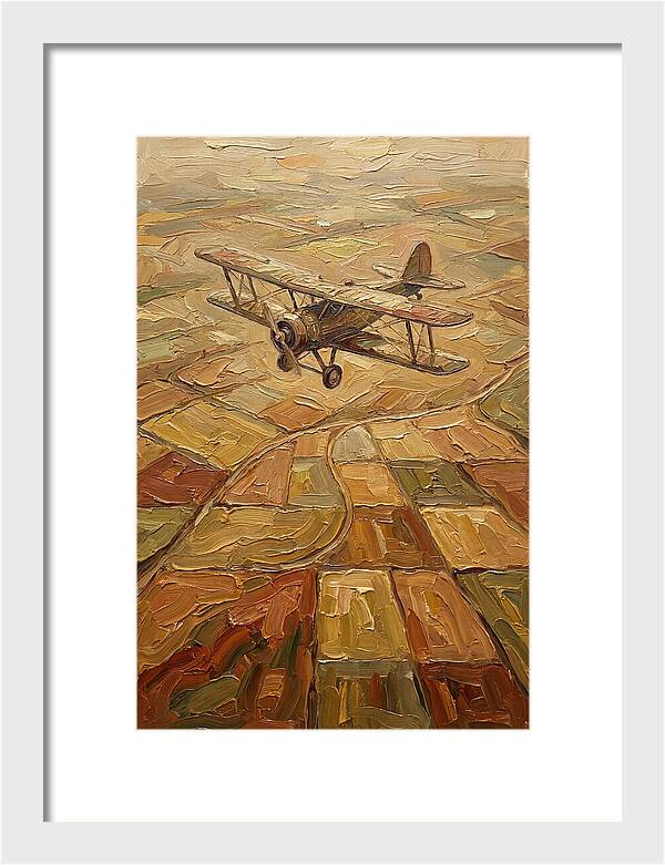 Vintage Biplane Over Golden Fields