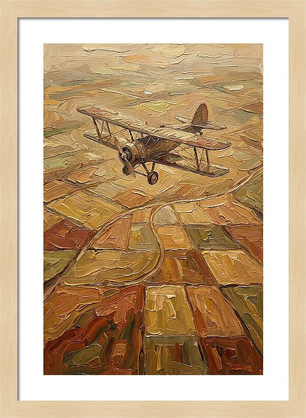 Vintage Biplane Over Golden Fields
