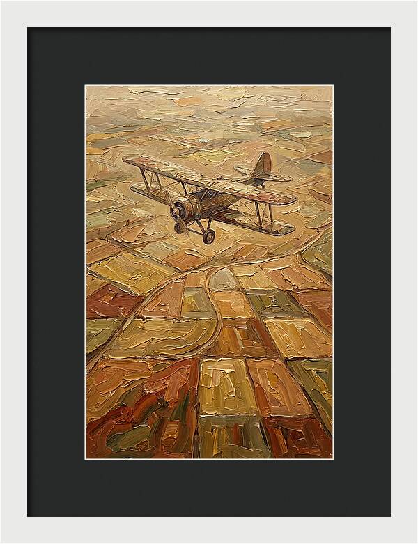 Vintage Biplane Over Golden Fields