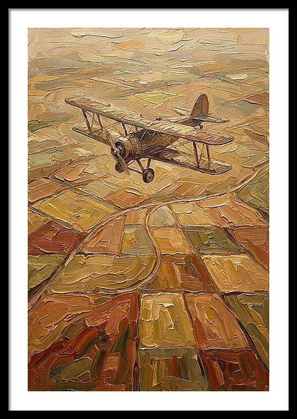 Vintage Biplane Over Golden Fields
