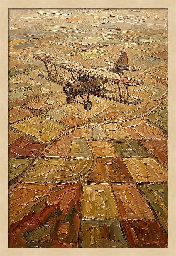 Vintage Biplane Over Golden Fields
