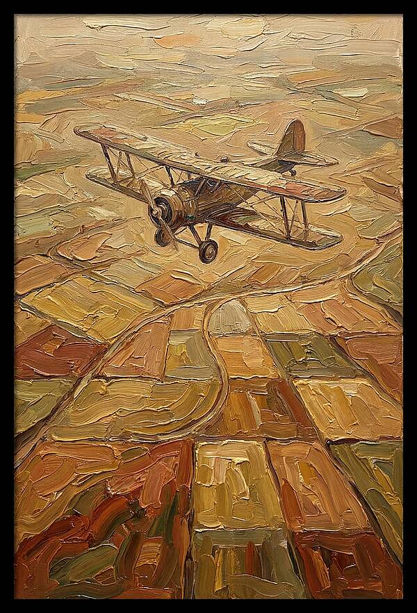 Vintage Biplane Over Golden Fields