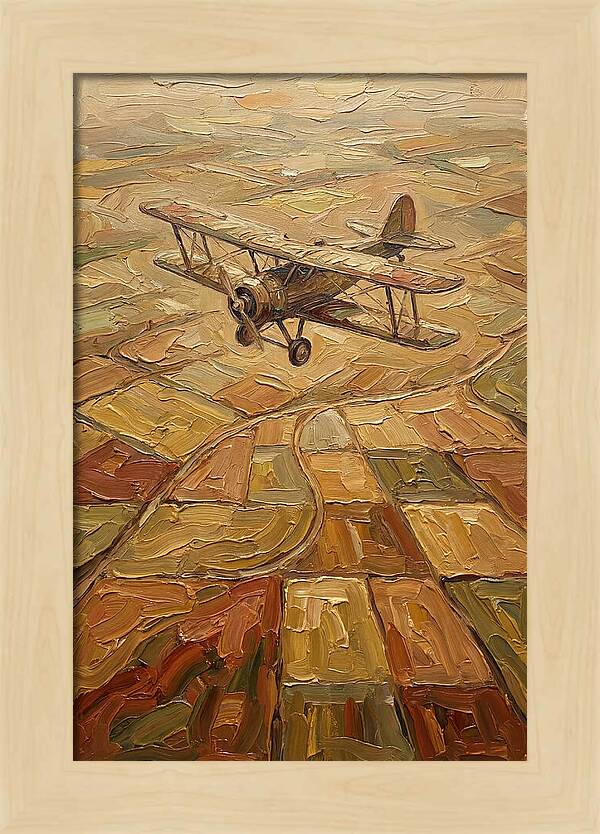 Vintage Biplane Over Golden Fields