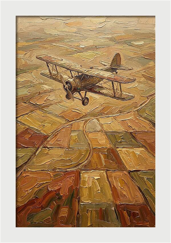 Vintage Biplane Over Golden Fields