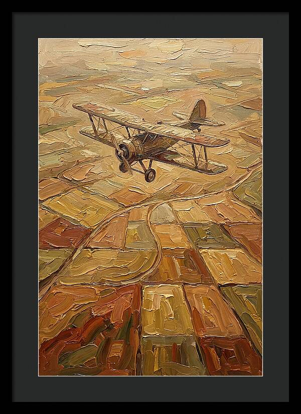 Vintage Biplane Over Golden Fields