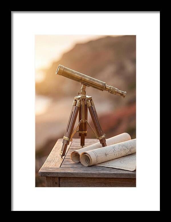 Vintage Brass Telescope On A Table