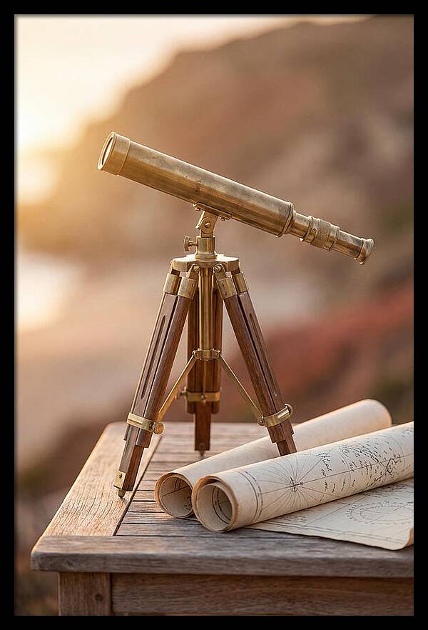 Vintage Brass Telescope On A Table