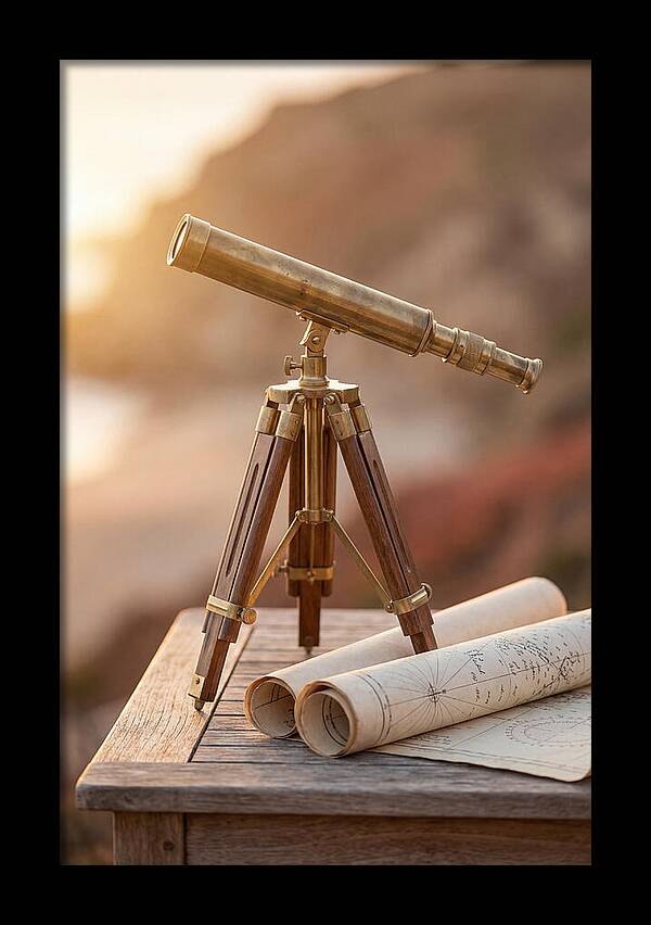 Vintage Brass Telescope On A Table