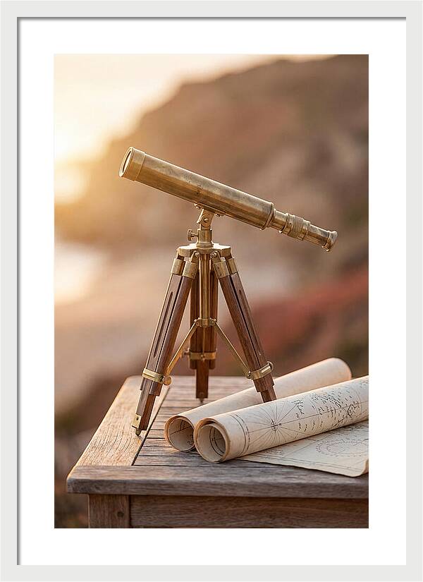Vintage Brass Telescope On A Table