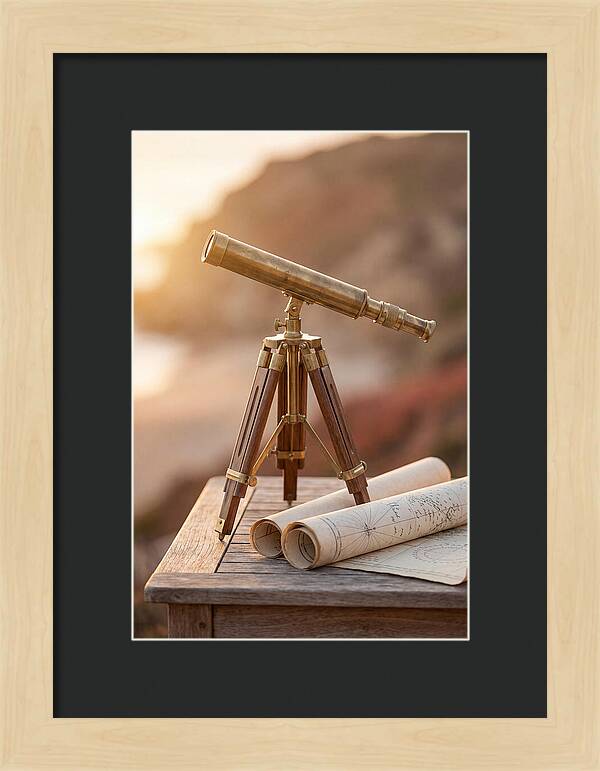 Vintage Brass Telescope On A Table