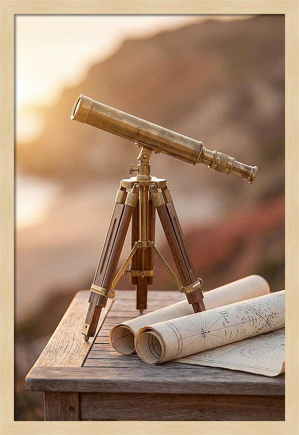Vintage Brass Telescope On A Table
