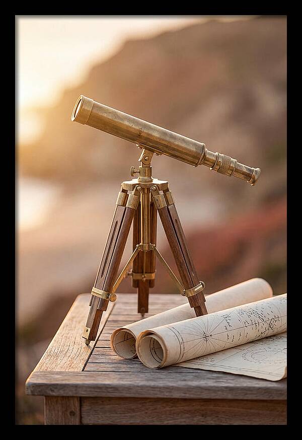 Vintage Brass Telescope On A Table