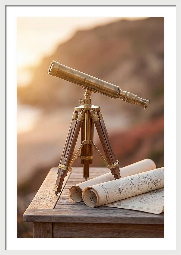 Vintage Brass Telescope On A Table