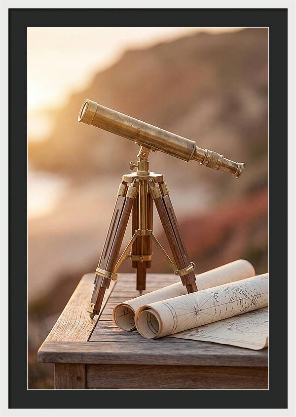 Vintage Brass Telescope On A Table