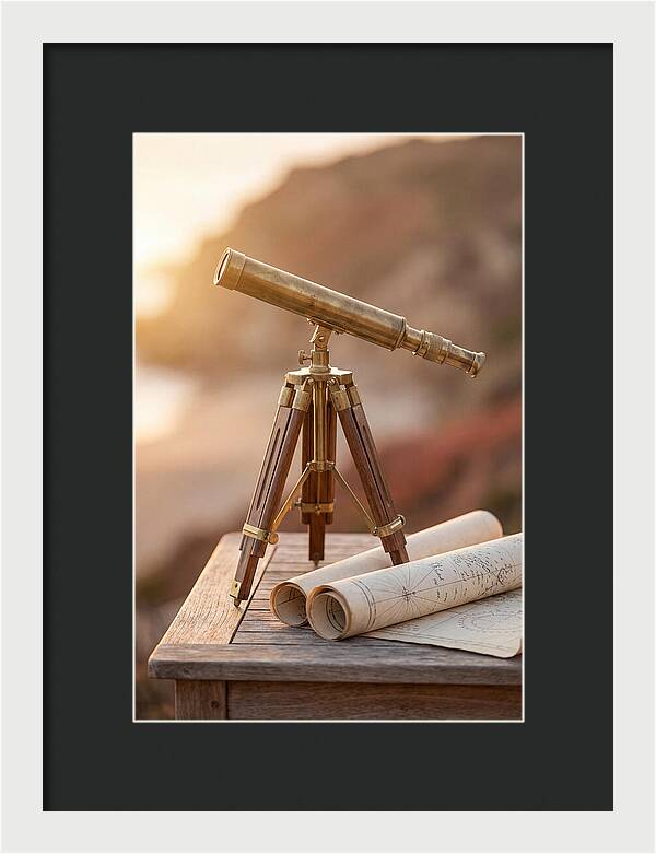 Vintage Brass Telescope On A Table