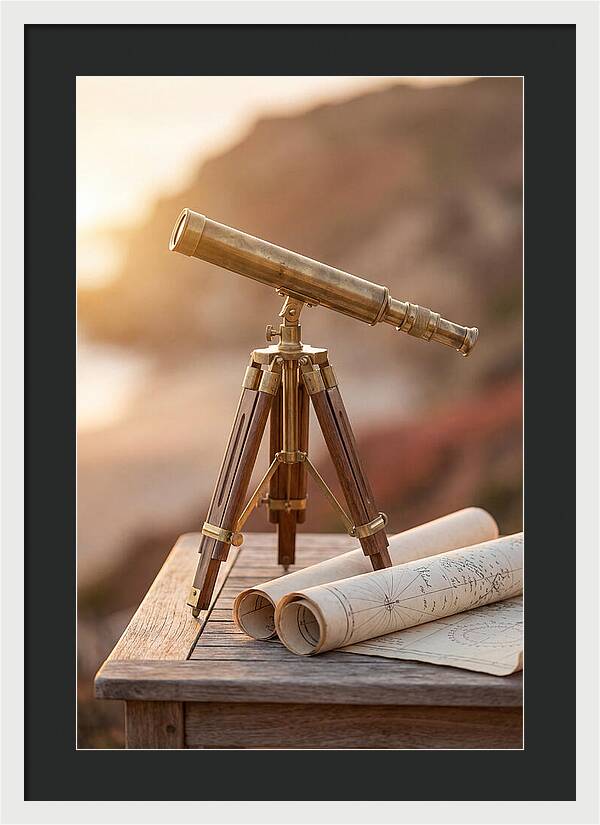 Vintage Brass Telescope On A Table