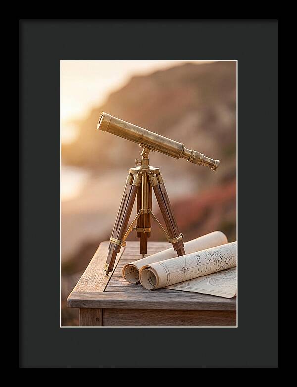 Vintage Brass Telescope On A Table
