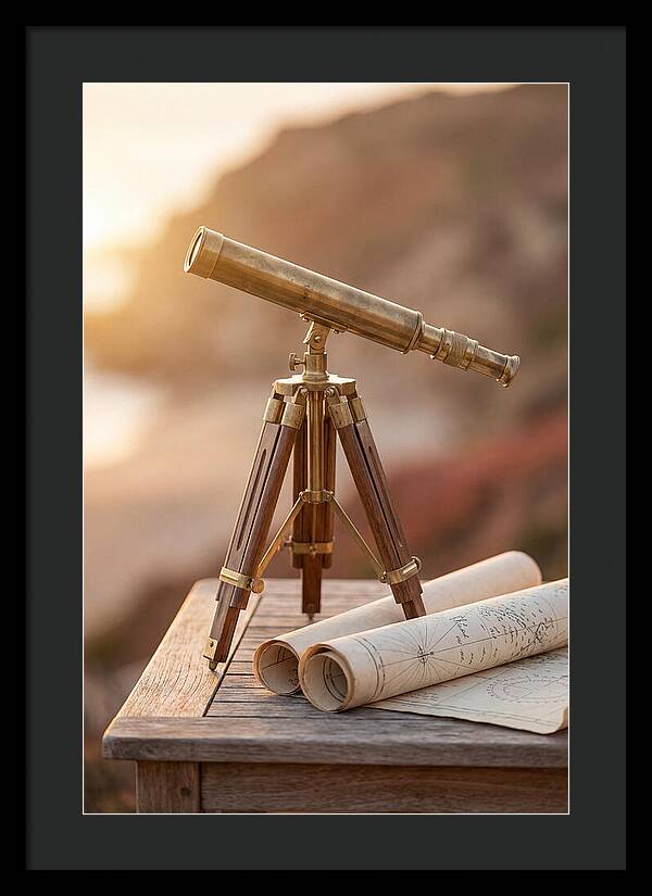Vintage Brass Telescope On A Table