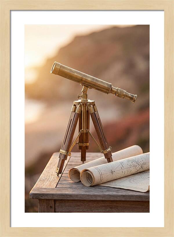 Vintage Brass Telescope On A Table