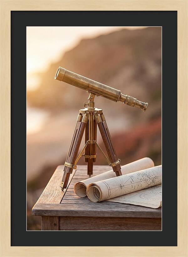 Vintage Brass Telescope On A Table