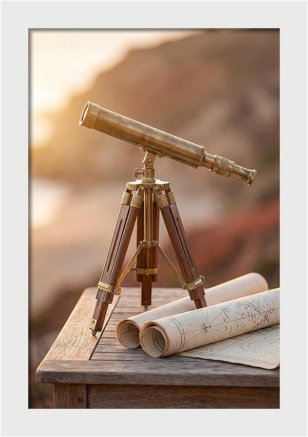 Vintage Brass Telescope On A Table