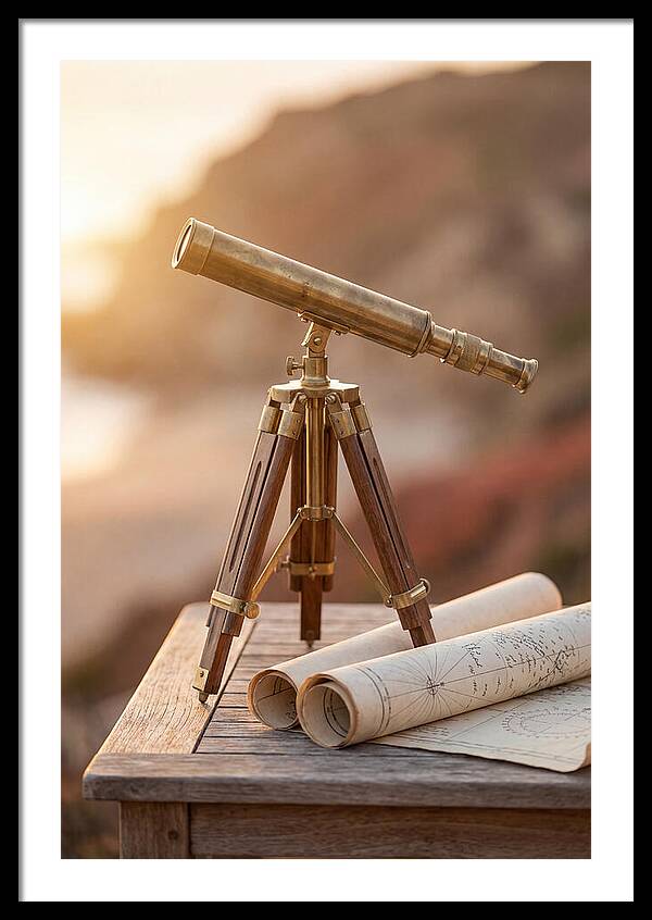 Vintage Brass Telescope On A Table