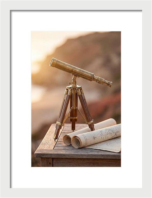 Vintage Brass Telescope On A Table