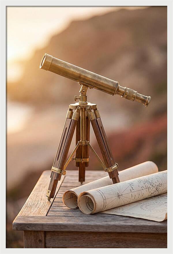 Vintage Brass Telescope On A Table
