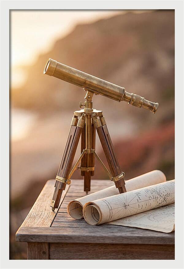 Vintage Brass Telescope On A Table